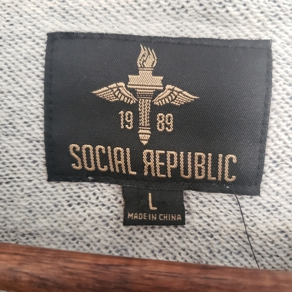 Social Republic Crewneck Sweatshirt Heathered Gray Blue Mens Size Large - Picture 6 of 7